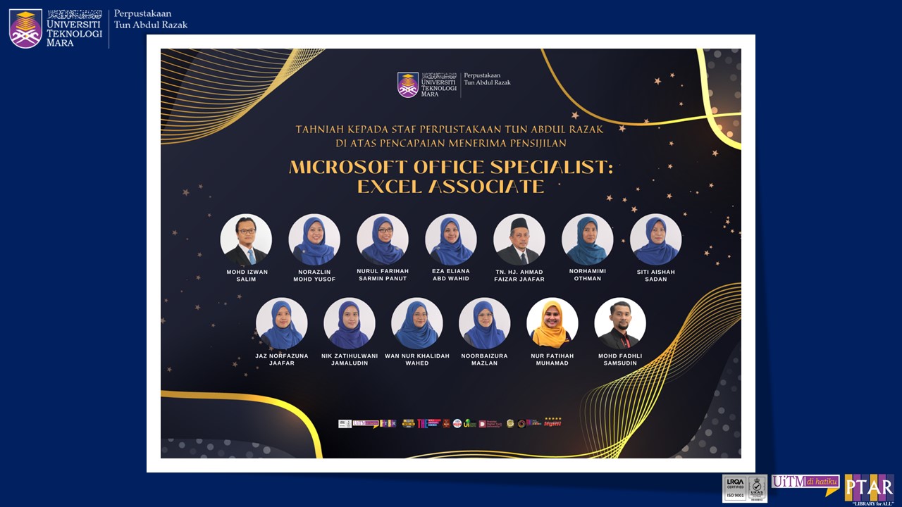 UCAPAN TAHNIAH DI ATAS PENSIJILAN MICROSOFT OFFICE SPECIALIST : EXCEL ASSOCIATE